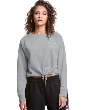 Champion Campus Fleece Cropped Crew Embroidered Script Logo Tröjor Dam Grå | 7042583-ZS