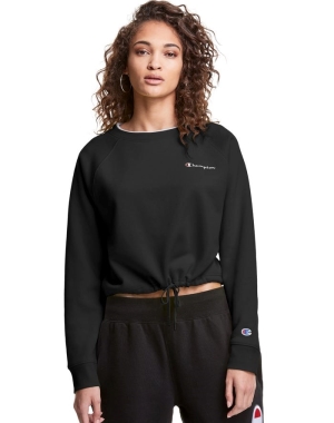 Champion Campus Fleece Cropped Crew Embroidered Script Logo Tröjor Dam Svarta | 7302841-RY