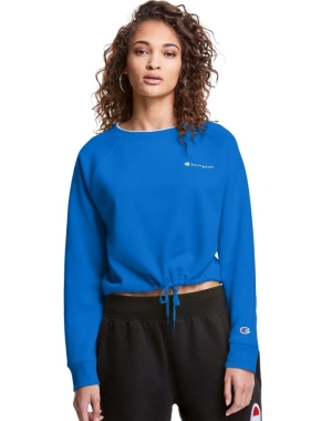 Champion Campus Fleece Cropped Crew Embroidered Script Logo Tröjor Dam Blå | 8352946-UN