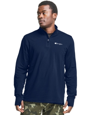 Champion City Sport 1/4 Zip Script Logo Tröjor Herr Marinblå | 7341825-PV