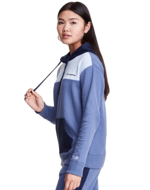 Champion Colorblock Fleece Hoodie Dam Blå | 2891607-OK