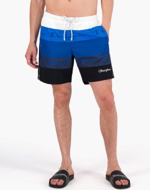 Champion Colorblock Panel Board Script Logo Shorts Herr Blå Vita Svarta | 9870542-CE