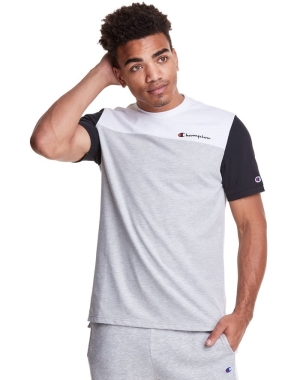 Champion Colorblock T-shirt Herr Vita Grå | 4291076-WD