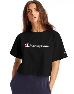 Champion Heritage Cropped Script Logo Blast Dam Svarta | 0128735-GS