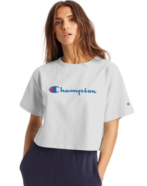 Champion Heritage Cropped Script Logo Blast Dam Grå | 0984167-TF