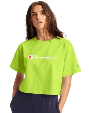 Champion Heritage Cropped Script Logo Blast Dam Gröna | 4736185-IN