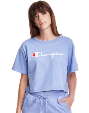 Champion Heritage Cropped Script Logo Blast Dam Ljusblå | 6925470-TE