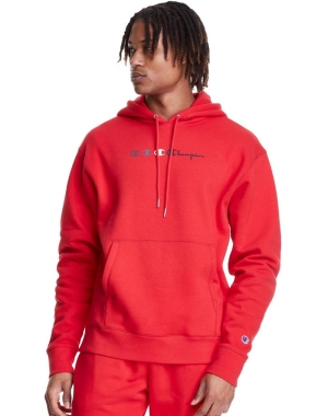 Champion Klassiska Fleece Triple Logo Hoodie Herr Röda | 4532781-ZR