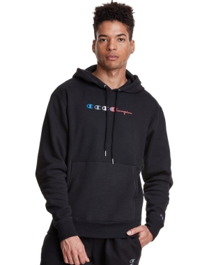 Champion Klassiska Fleece Triple Logo Hoodie Herr Svarta | 9437150-SN