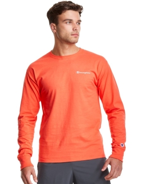 Champion Klassiska Jersey Long-Sleeve Script Logo T-shirt Herr Orange | 8435176-FE