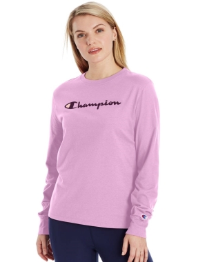 Champion Klassiska Long-Sleeve Script Logo T-shirt Dam Rosa | 0437916-OZ