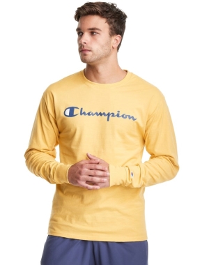 Champion Klassiska Long-Sleeve Script Logo T-shirt Herr Gula | 1560243-CJ