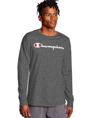 Champion Klassiska Long-Sleeve Script Logo T-shirt Herr Mörkgrå | 2517603-LQ