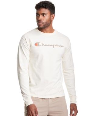 Champion Klassiska Long-Sleeve Script Logo T-shirt Herr Vita | 3456902-ZV