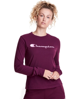 Champion Klassiska Long-Sleeve Script Logo T-shirt Dam Mörklila | 4960132-AJ