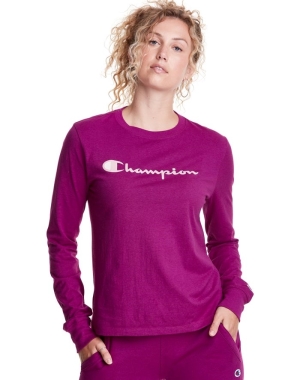 Champion Klassiska Long-Sleeve Script Logo T-shirt Dam Rosa | 5372681-KX