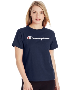 Champion Klassiska T-shirt Dam Marinblå | 1849632-AV