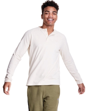 Champion Long Sleeve Henley T-shirt Herr Vita | 2679351-FI