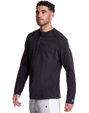 Champion Long Sleeve Henley T-shirt Herr Svarta | 4276389-VO