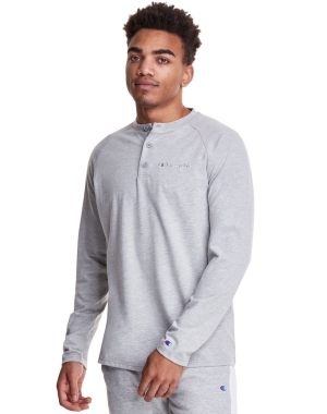 Champion Long Sleeve Henley T-shirt Herr Grå | 9748063-MF