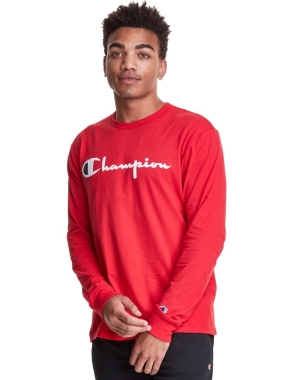 Champion Long-Sleeve Lätta Script Logo T-shirt Herr Röda | 2570469-FK