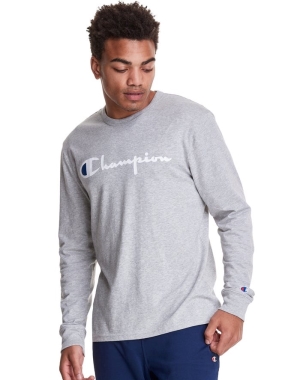 Champion Long-Sleeve Lätta Script Logo T-shirt Herr Grå | 9084723-VQ