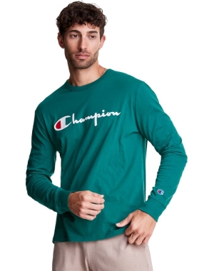 Champion Long-Sleeve Lätta Script Logo T-shirt Herr Turkos | 9204378-OI