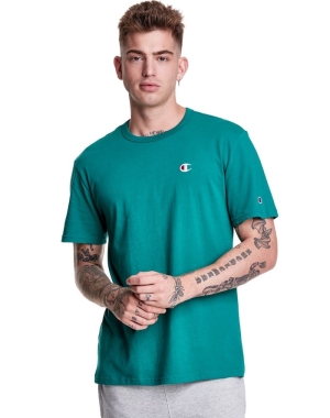 Champion Lätta Jersey C Logo T-shirt Herr Turkos | 4281963-UD