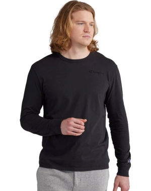 Champion Lätta Long-Sleeve Embroidered Logo T-shirt Herr Svarta | 4372089-OA