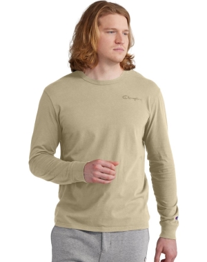 Champion Lätta Long-Sleeve Embroidered Logo T-shirt Herr Khaki | 9564078-OZ