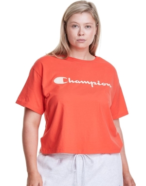 Champion Plus Cropped Script C Logo T-shirt Dam Orange | 6805942-GW