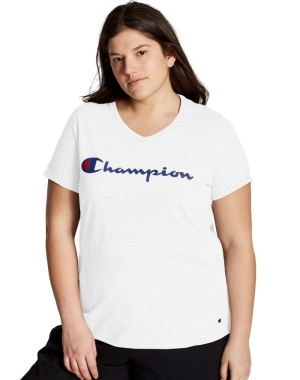 Champion Plus Jersey V-Neck Script Logo T-shirt Dam Vita | 8021457-AH