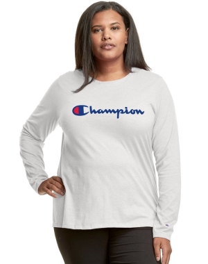 Champion Plus Klassiska Long-Sleeve Script Logo Blast Dam Vita | 6201573-IZ