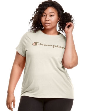 Champion Plus Klassiska Script Logo T-shirt Dam Grädde | 4576190-OC