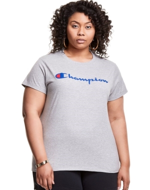 Champion Plus Klassiska Script Logo T-shirt Dam Grå | 5140768-BQ