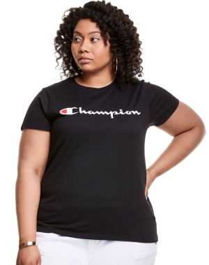 Champion Plus Klassiska Script Logo T-shirt Dam Svarta | 5639801-KQ