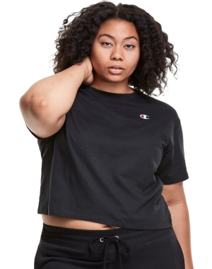 Champion Plus Lätta Cropped T-shirt Dam Svarta | 6348092-PX