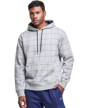 Champion Powerblend All Over Logo Hoodie Herr Grå | 7465083-IS