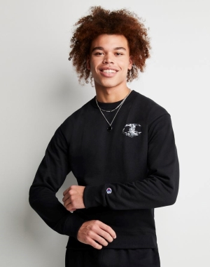 Champion Powerblend Fleece Crew Chasing Waves Tröjor Herr Svarta | 6752089-SX