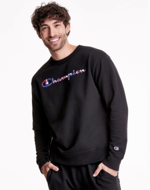 Champion Powerblend Fleece Crew Liquid Filled Script Logo Tröjor Herr Svarta | 0495162-CH