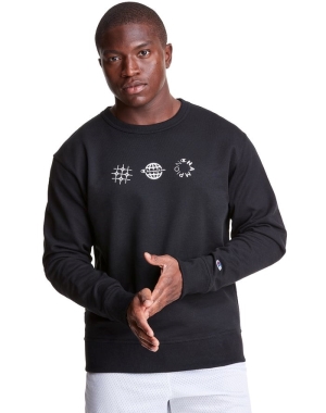 Champion Powerblend Fleece Crew Multi-Logos Tröjor Herr Svarta | 8432156-TX