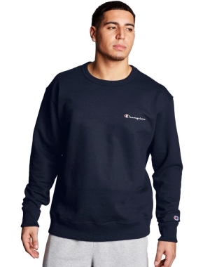 Champion Powerblend Fleece Crew Script Logo Tröjor Herr Marinblå | 3724051-JK