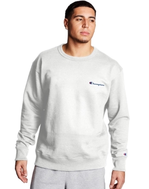 Champion Powerblend Fleece Crew Script Logo Tröjor Herr Vita | 6349782-ZW