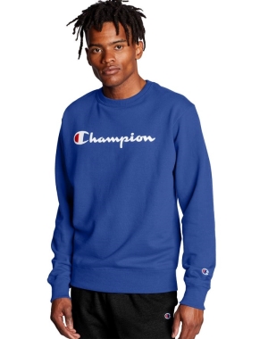 Champion Powerblend Fleece Crew Script Logo Tröjor Herr Blå | 6401795-PV