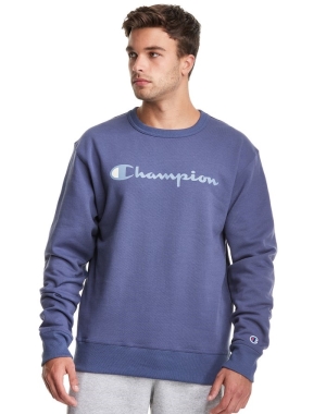 Champion Powerblend Fleece Crew Script Logo Tröjor Herr Blå | 7035294-DQ