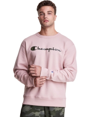 Champion Powerblend Fleece Crew Script Logo Tröjor Herr Rosa | 7405638-BM