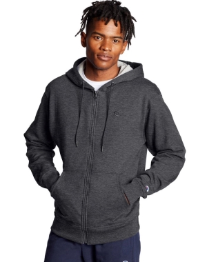 Champion Powerblend Fleece Full Zip C Logo Hoodie Herr Mörkgrå | 1075489-KS