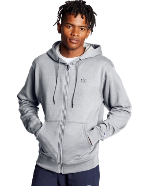 Champion Powerblend Fleece Full Zip C Logo Hoodie Herr Grå | 1406257-WX