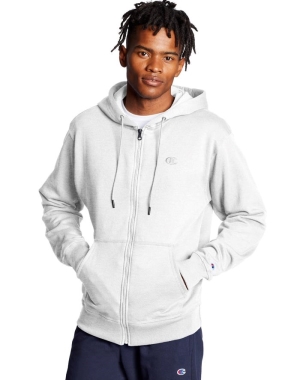 Champion Powerblend Fleece Full Zip C Logo Hoodie Herr Grå | 3718405-ME