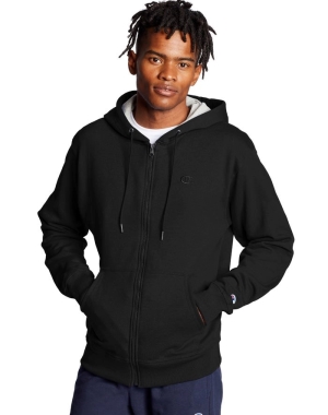 Champion Powerblend Fleece Full Zip C Logo Hoodie Herr Svarta | 8453067-CD